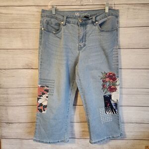 Dr2 blue 12 petites Y2K floral patch 90s embroidered capri pants